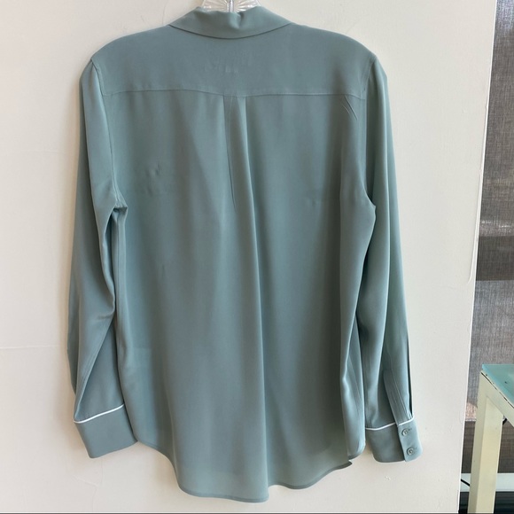 Equipment Keira Piped Sage Green Silk Button Down Shirt Women Size XS - Picture 8 of 12